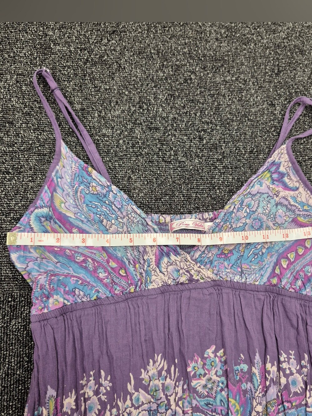 Pura Vida Boho Paisley Cotton Maxi Dress Purple Sun Dress Size 2 - Picture 6 of 11